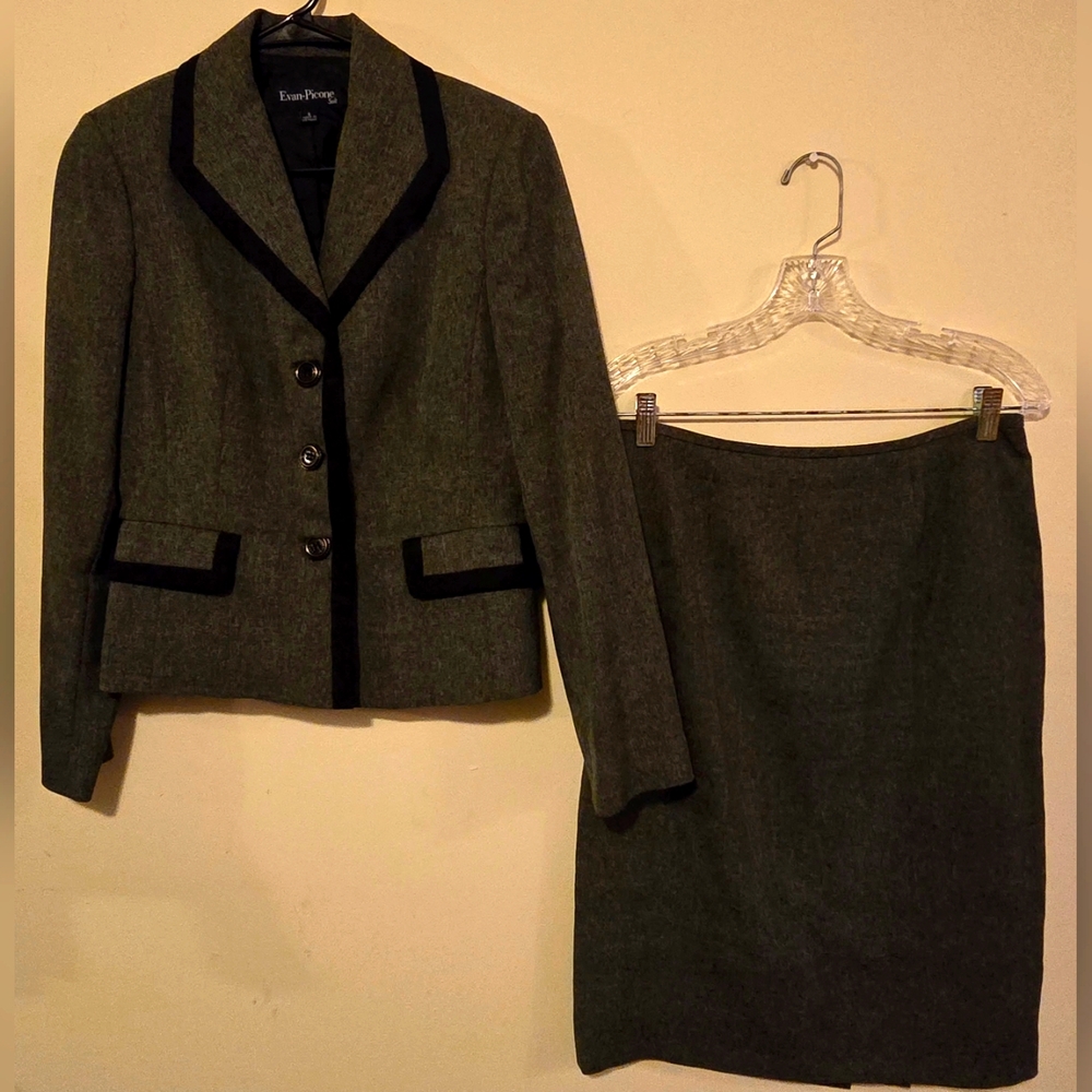 Evan Picone Charcoal Blazer & Skirt Suit - Picture 2 of 6